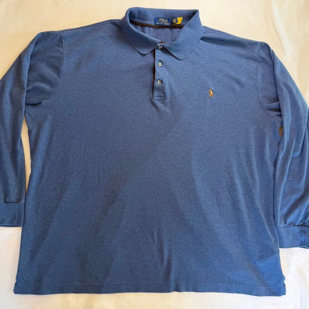 Polo Ralph Lauren‎ Long Sleeve Polo Men's 2XLT Blue Flesh-Toned Pony Logo Preppy